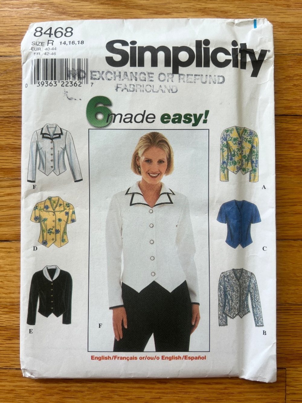 Blouse Sewing Pattern Size 14-18 UNCUT Simplicity 8468 Vintage 90s